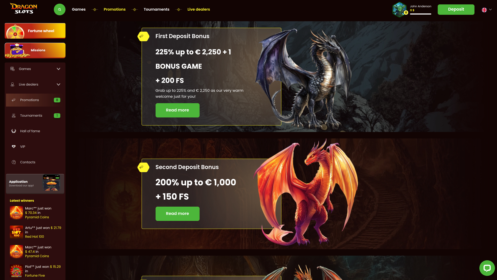 Promociones del casino Dragonslots Desktop