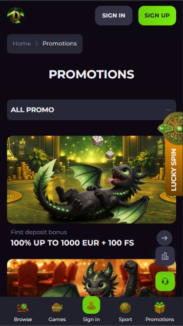 Captura de pantalla de la página móvil de promociones de Drakaris Casino