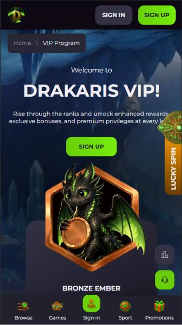 Captura de pantalla de la página móvil VIP de Drakaris Casino