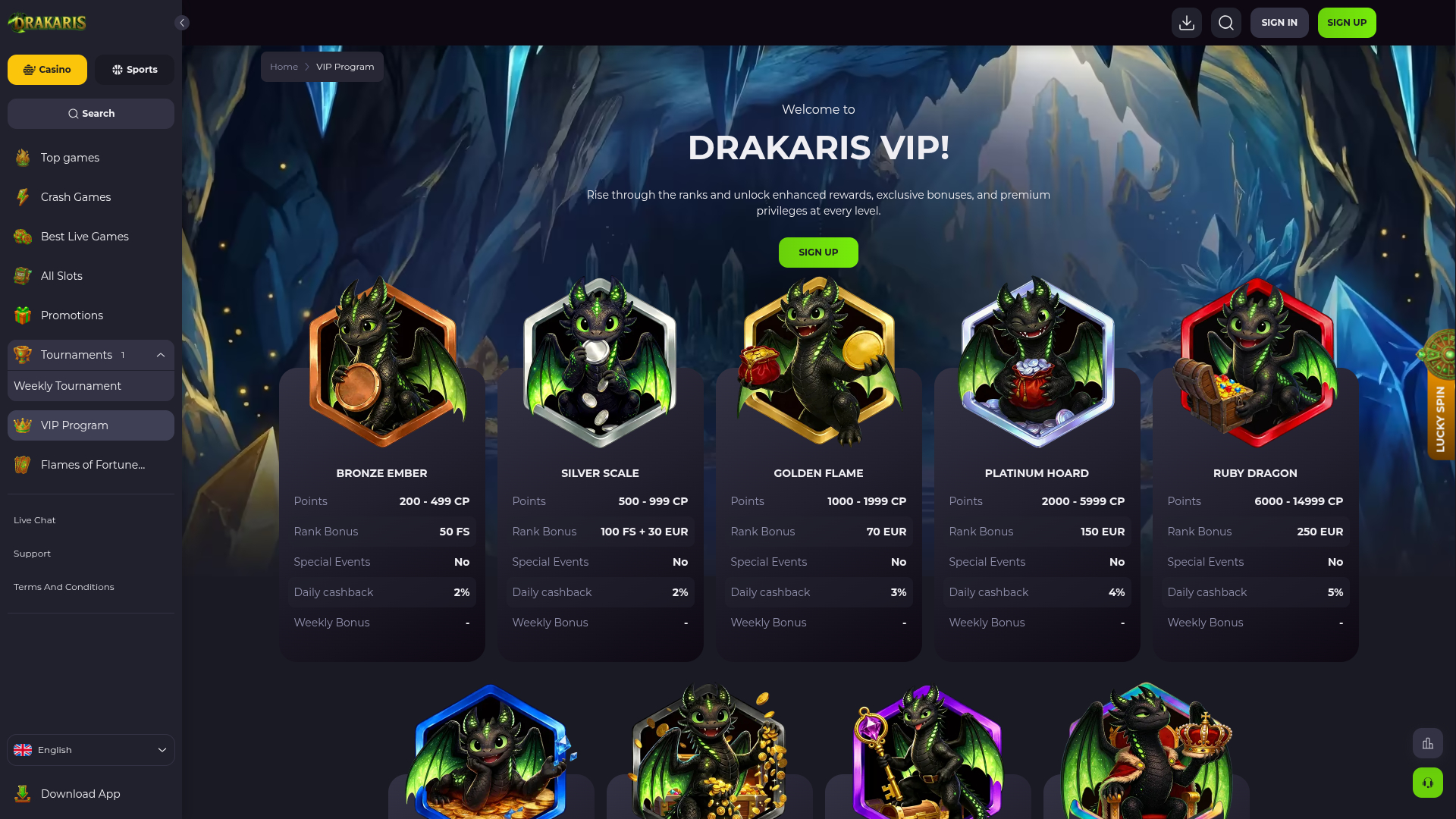VIP-программа Drakaris Casino Desktop