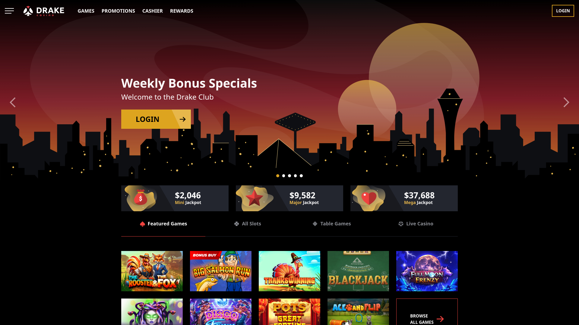 Page d’accueil du casino Drake Desktop