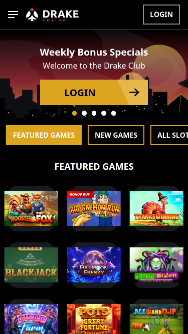 Page d’accueil du casino Drake Mobile