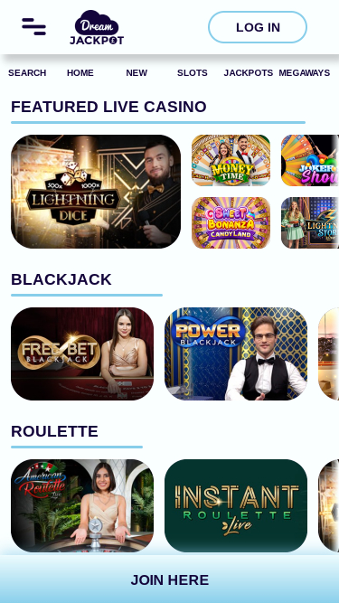 Casino Dream Jackpot avec croupier en direct Mobile