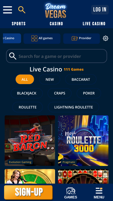 Dream Vegas Casino Live Dealer Mobile