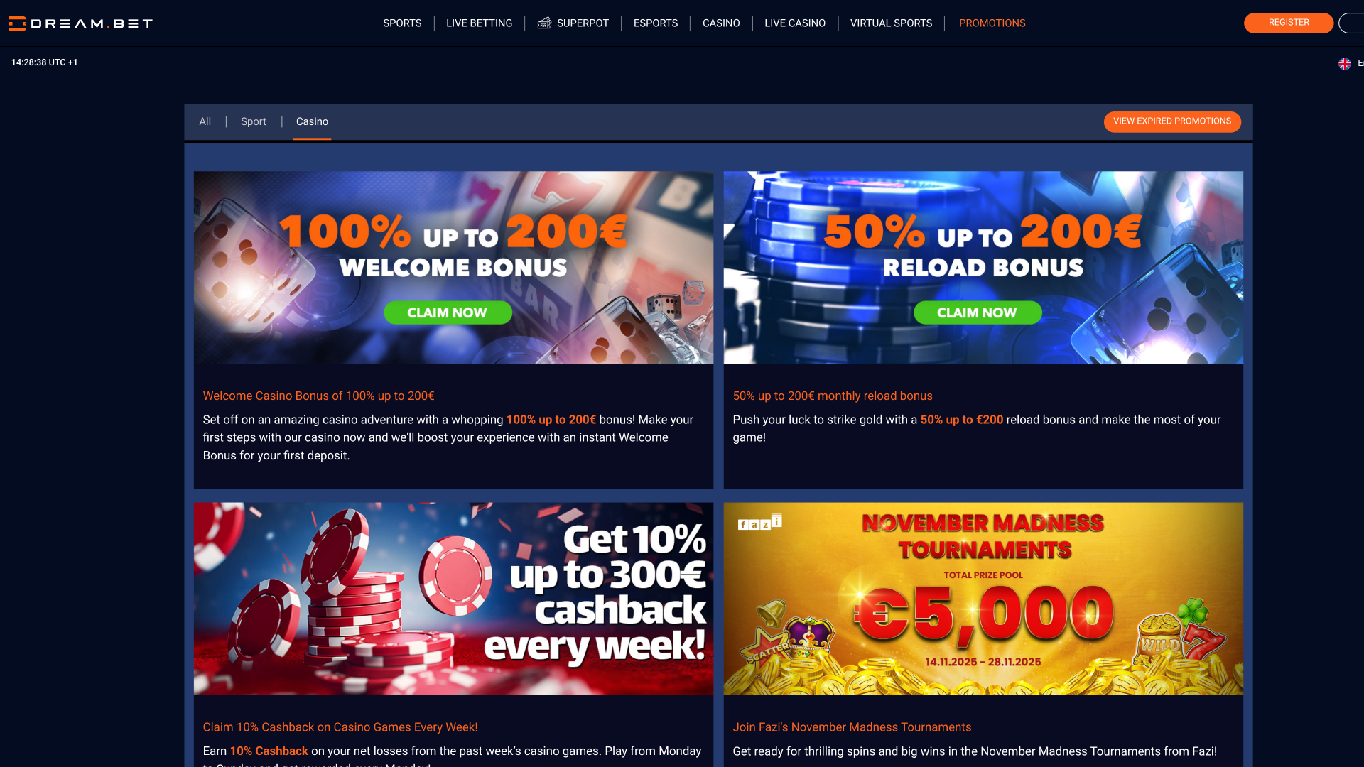 Promotions Dream.bet sur ordinateur