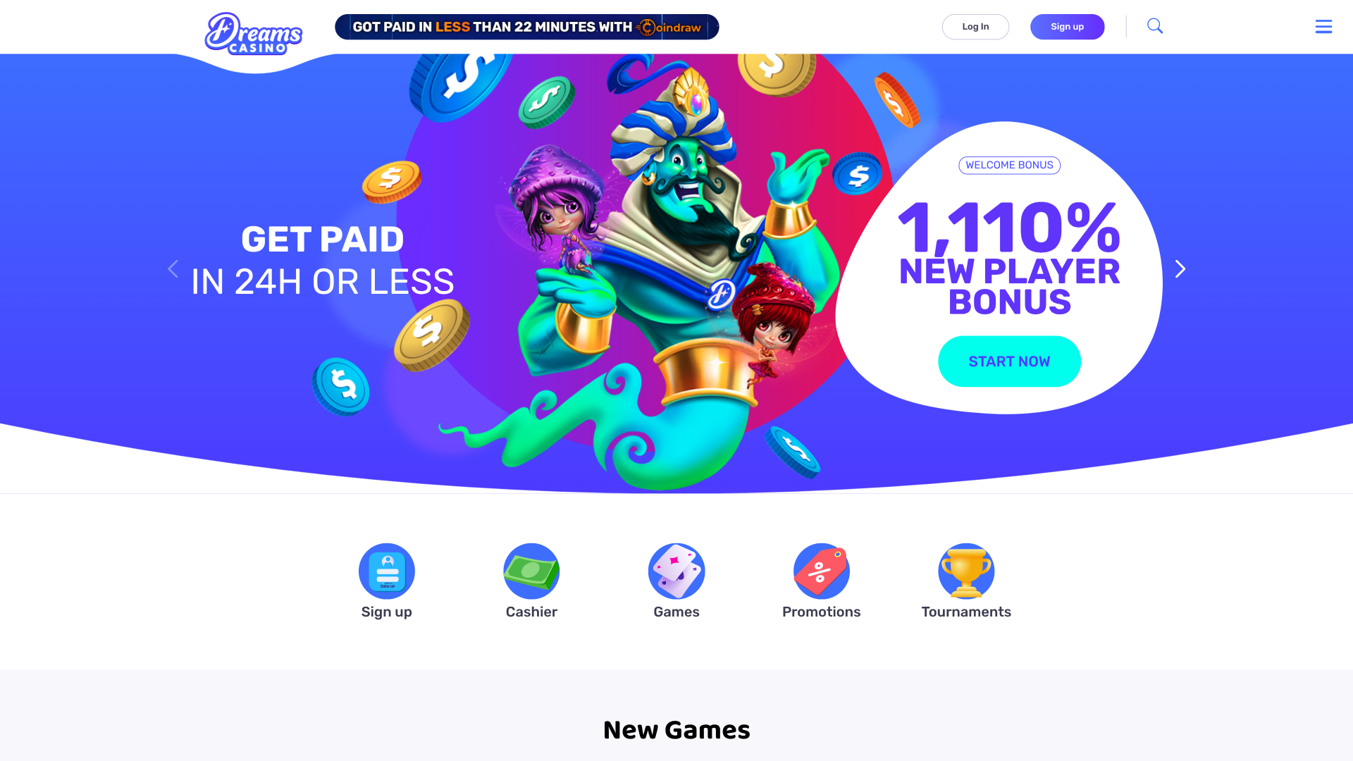 Dreams Casino Homepage Desktop