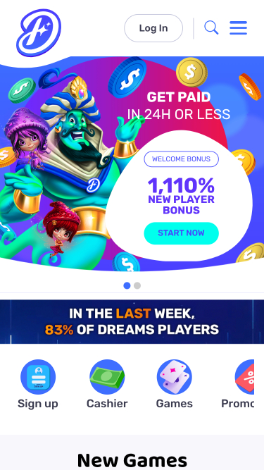 Dreams Casino Homepage Mobile