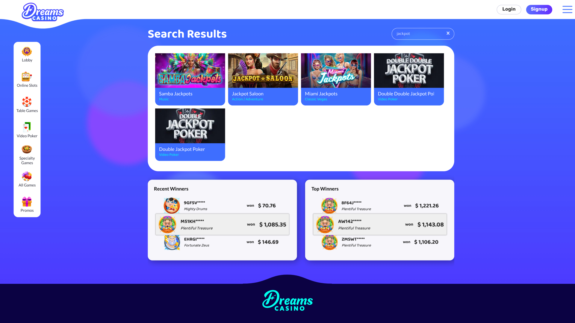 Dreams Casino Jackpot Desktop