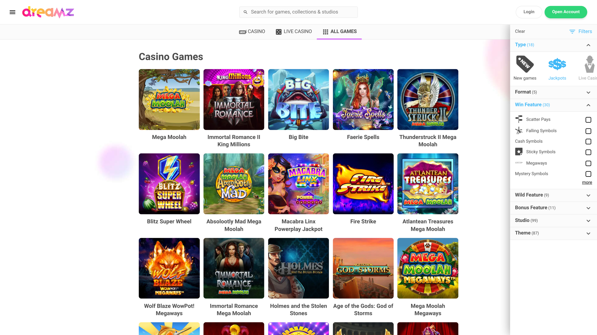 Jackpot du casino Dreamz sur ordinateur