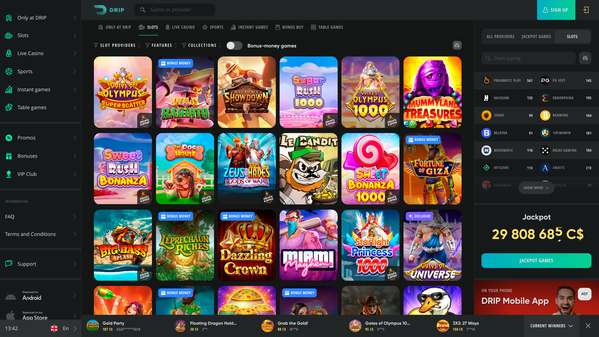 Drip Casino Games Desktop