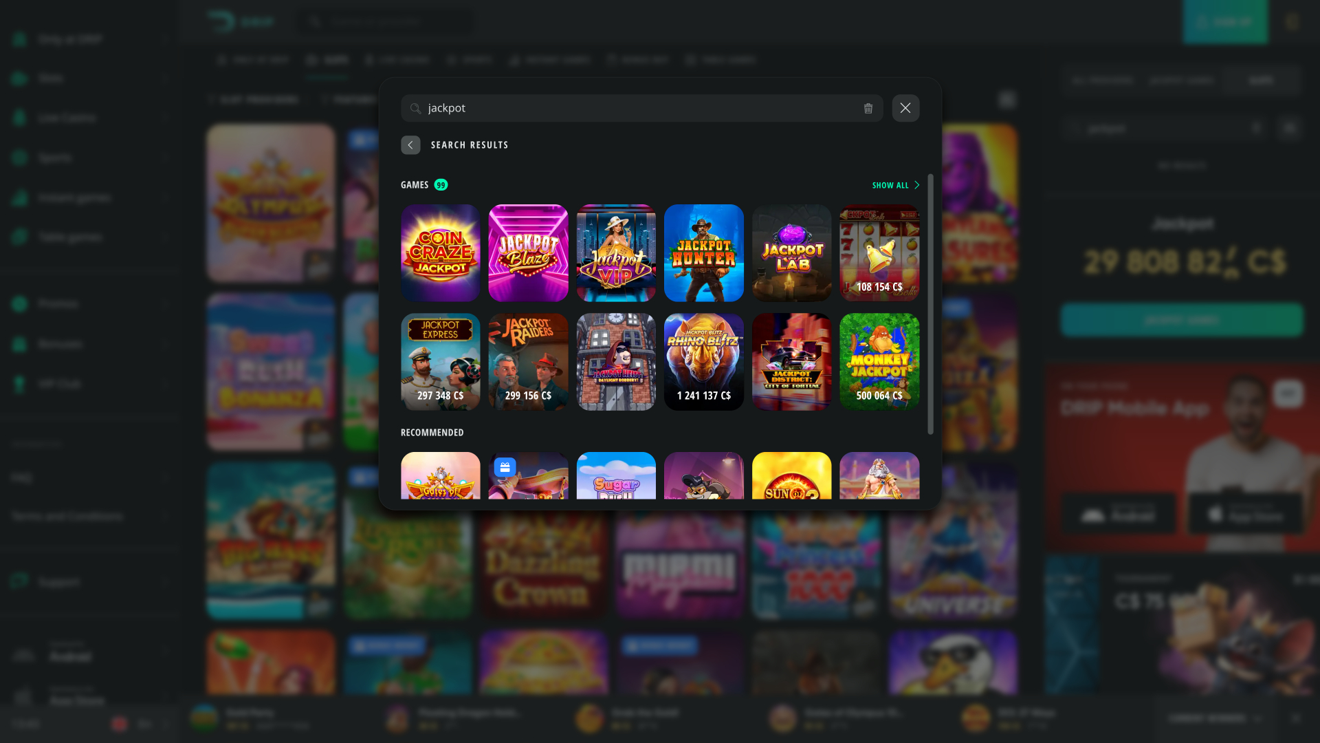 Drip Casino Jackpot Desktop