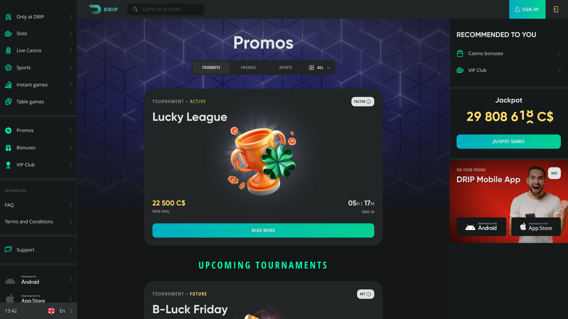 Drip Casino Promotions Desktop