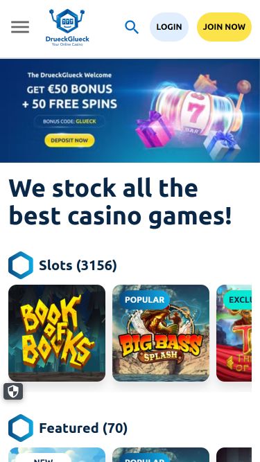 Image de la page d'accueil mobile du casino DrueckGlueck