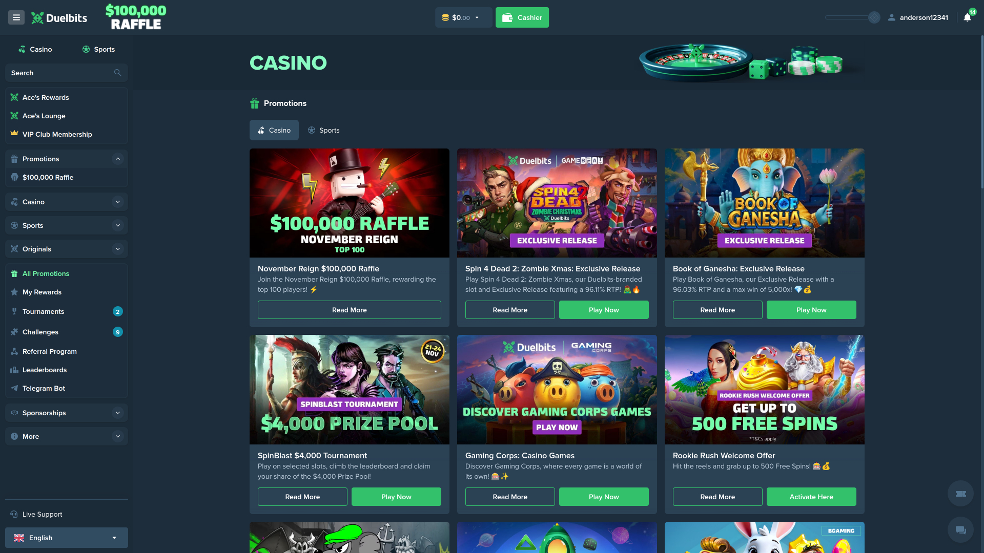 Promotions du casino Duelbits Desktop