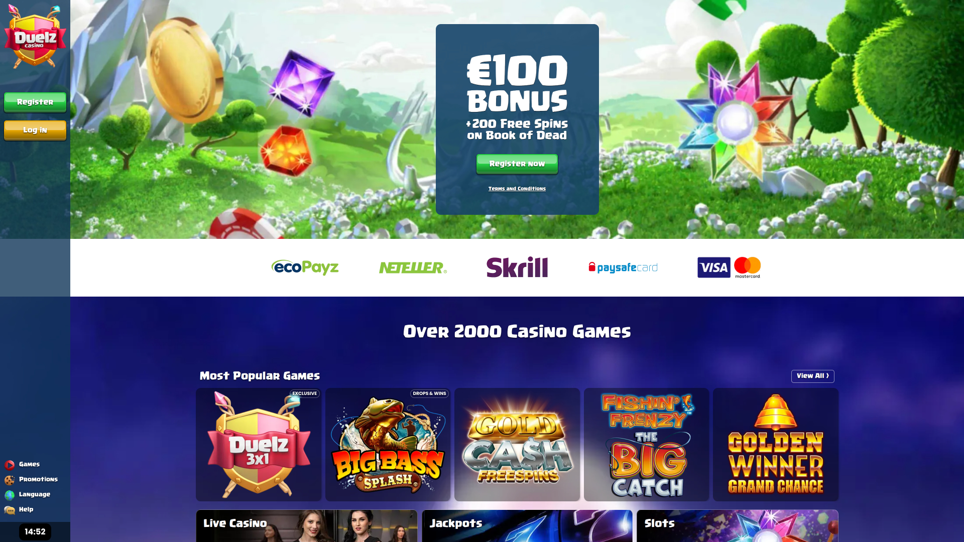 Duelz Casino Homepage Desktop