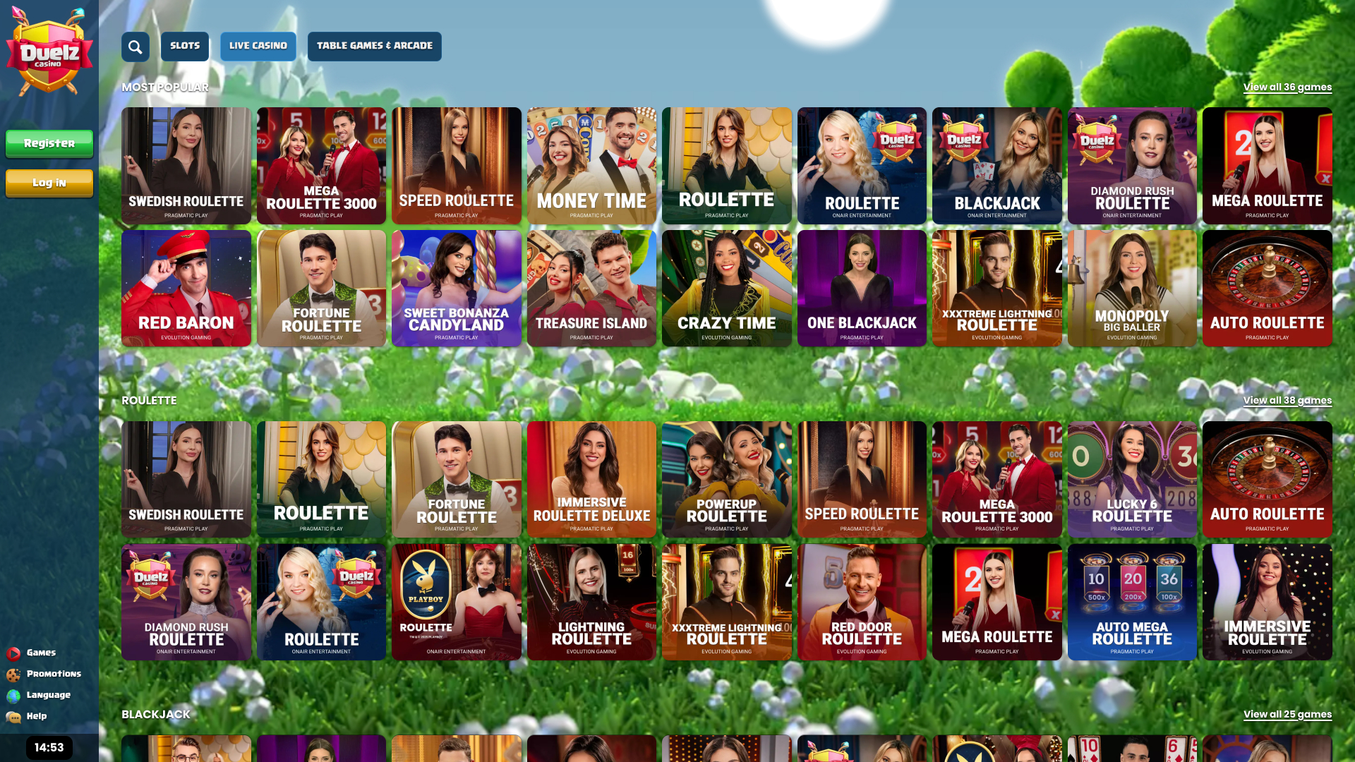 Duelz Casino Live Dealer Desktop