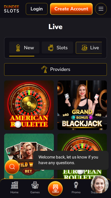 Casino Dundeeslots avec croupiers en direct sur mobile