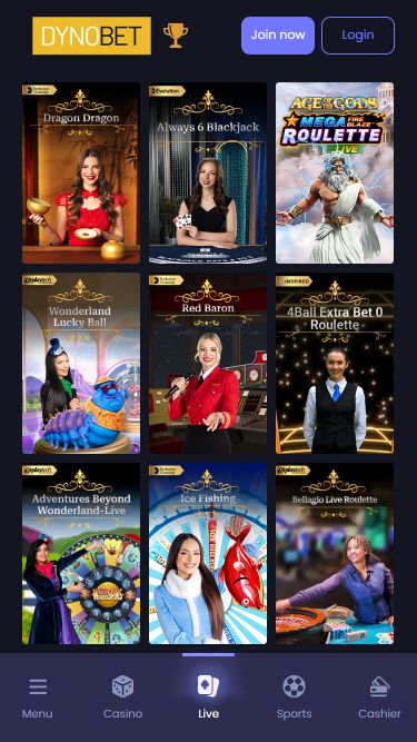 Image du casino mobile Dynobet avec croupier en direct