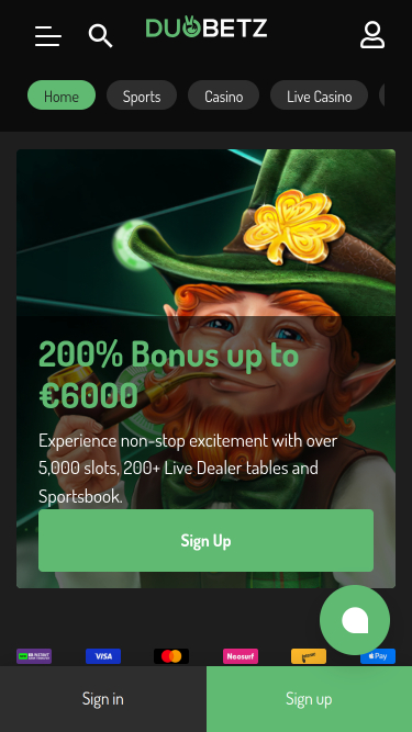 Página de inicio del casino Duobetz para dispositivos móviles