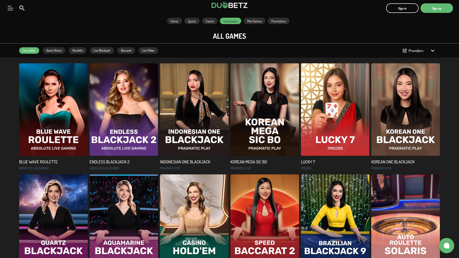 Casino Duobetz con crupier en vivo para escritorio