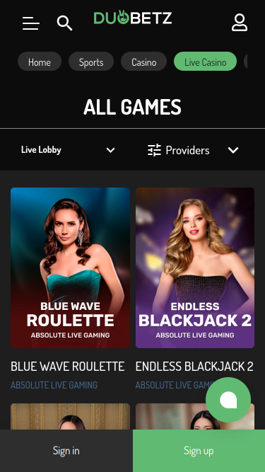 Casino Duobetz con crupier en vivo móvil