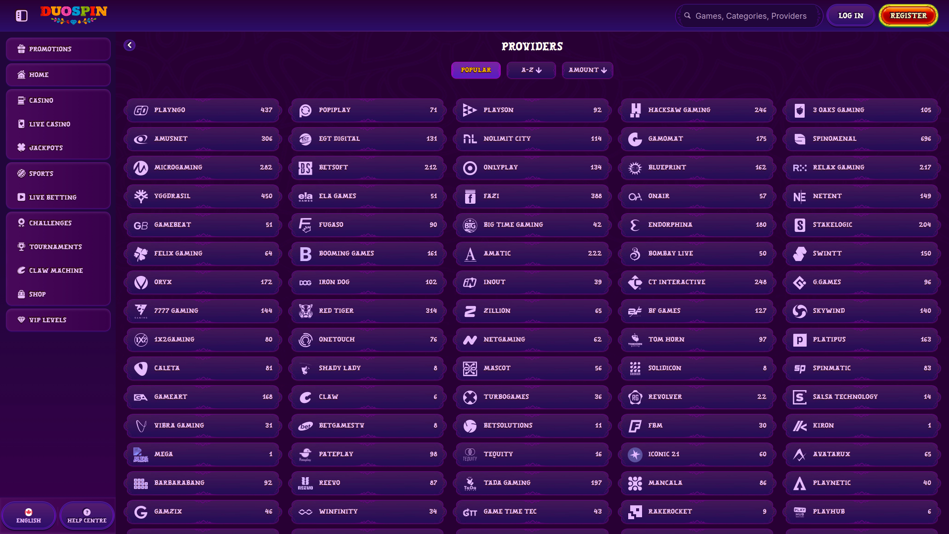 Développeurs de jeux de casino Duospin pour ordinateur de bureau