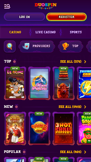 Jeux de casino Duospin sur mobile