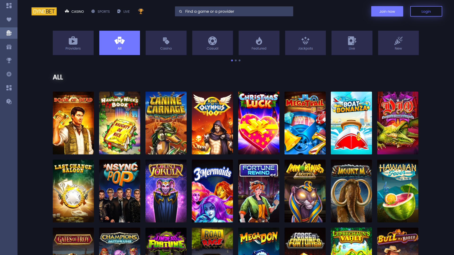 Dynobet Casino-Spiele Desktop