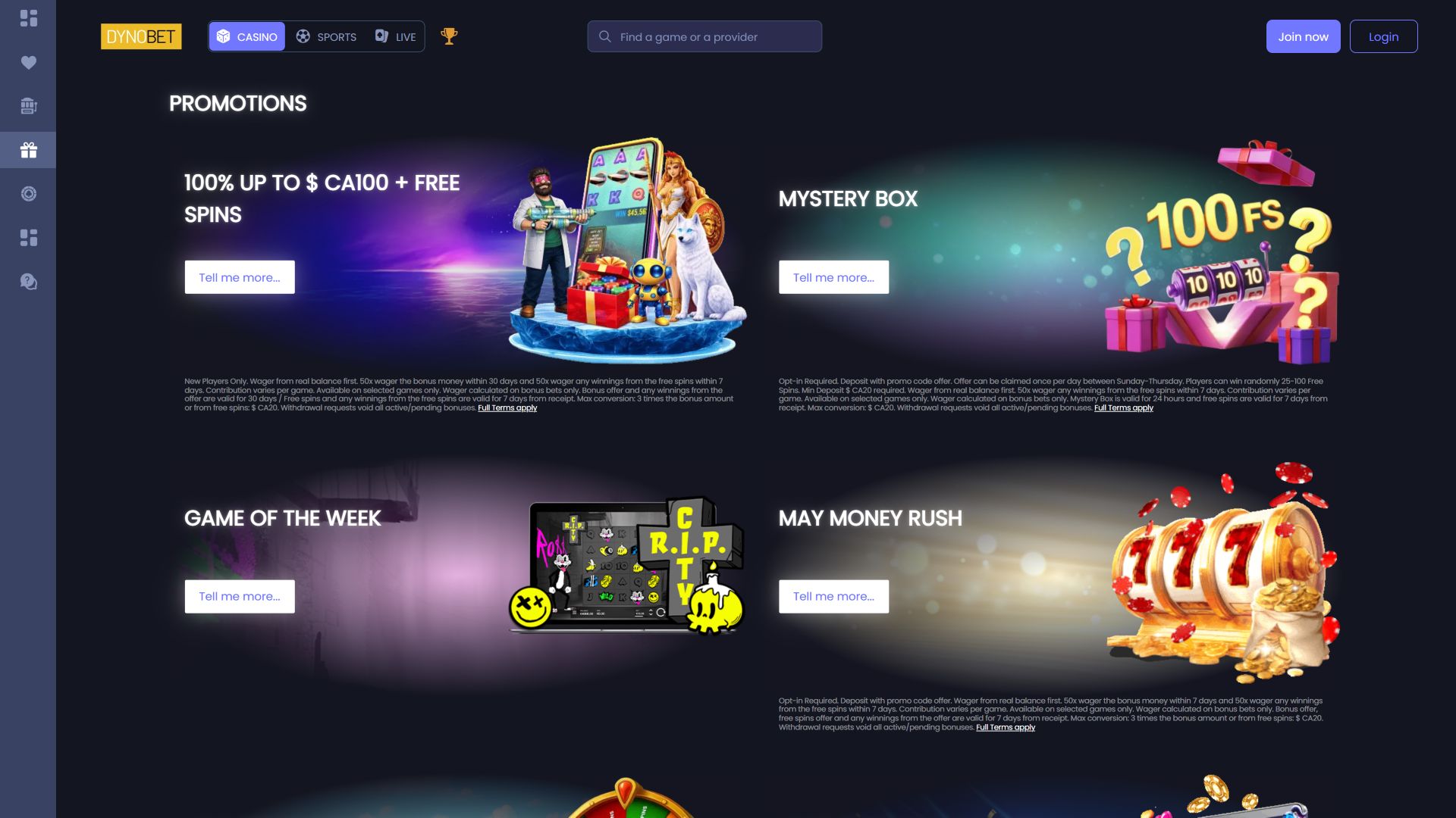 Images promotionnelles pour ordinateur de bureau du casino Dynobet