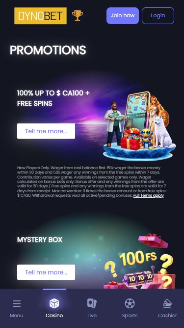 Images promotionnelles du casino mobile Dynobet