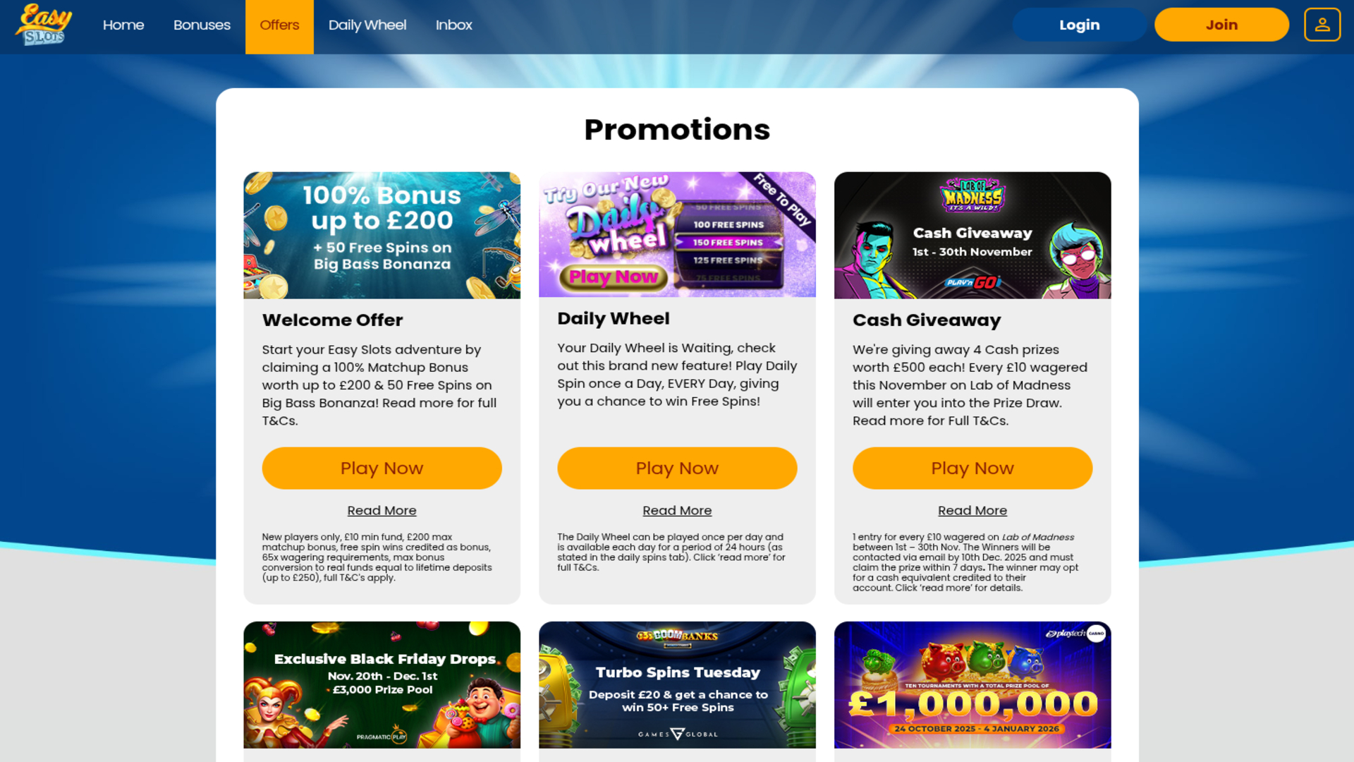 Promotions du casino Easy Slots sur ordinateur