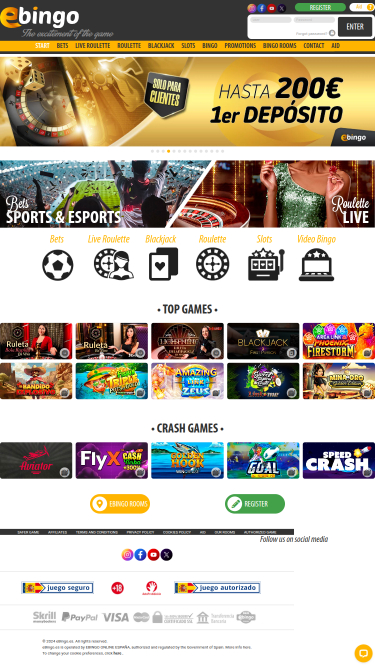 Page d'accueil Ebingo mobile