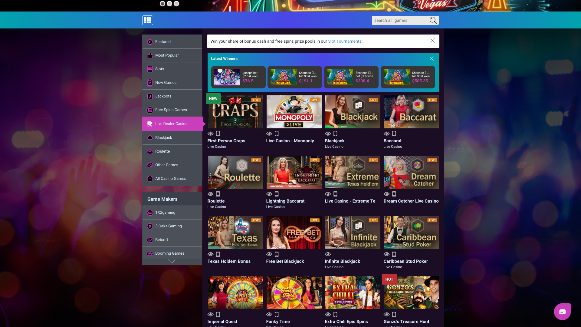 Jeux avec croupier en direct Eddy Vegas version bureau