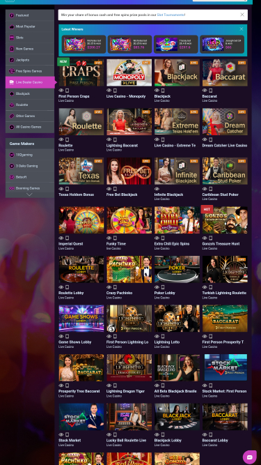 Jeux avec croupier en direct Eddy Vegas version mobile