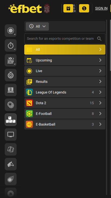 Efbet Live-Sport mobil
