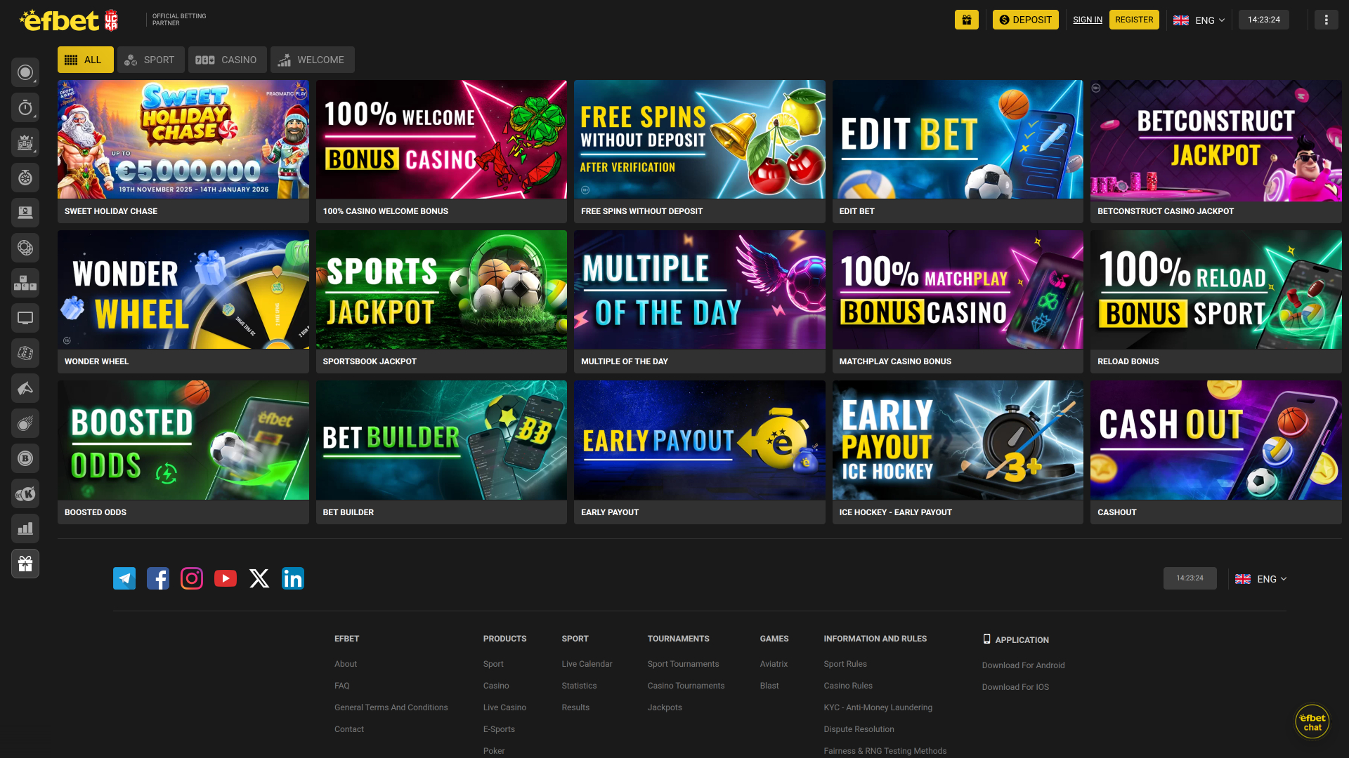 Efbet-Aktionen Desktop