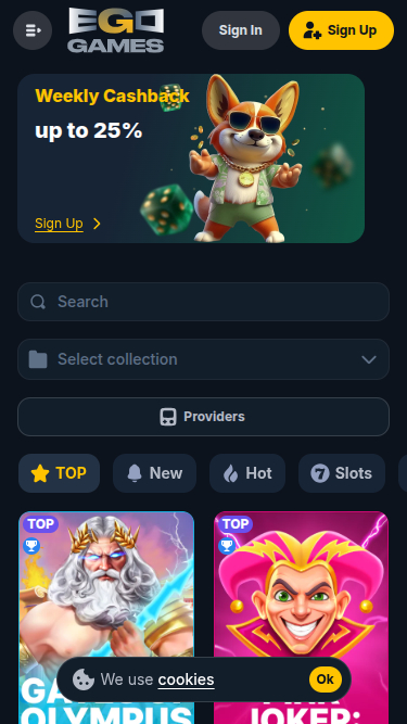 Screenshot von Ego Games Casino für Mobilgeräte