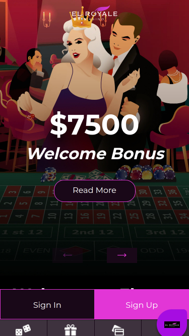 Page d'accueil mobile du Royale Casino