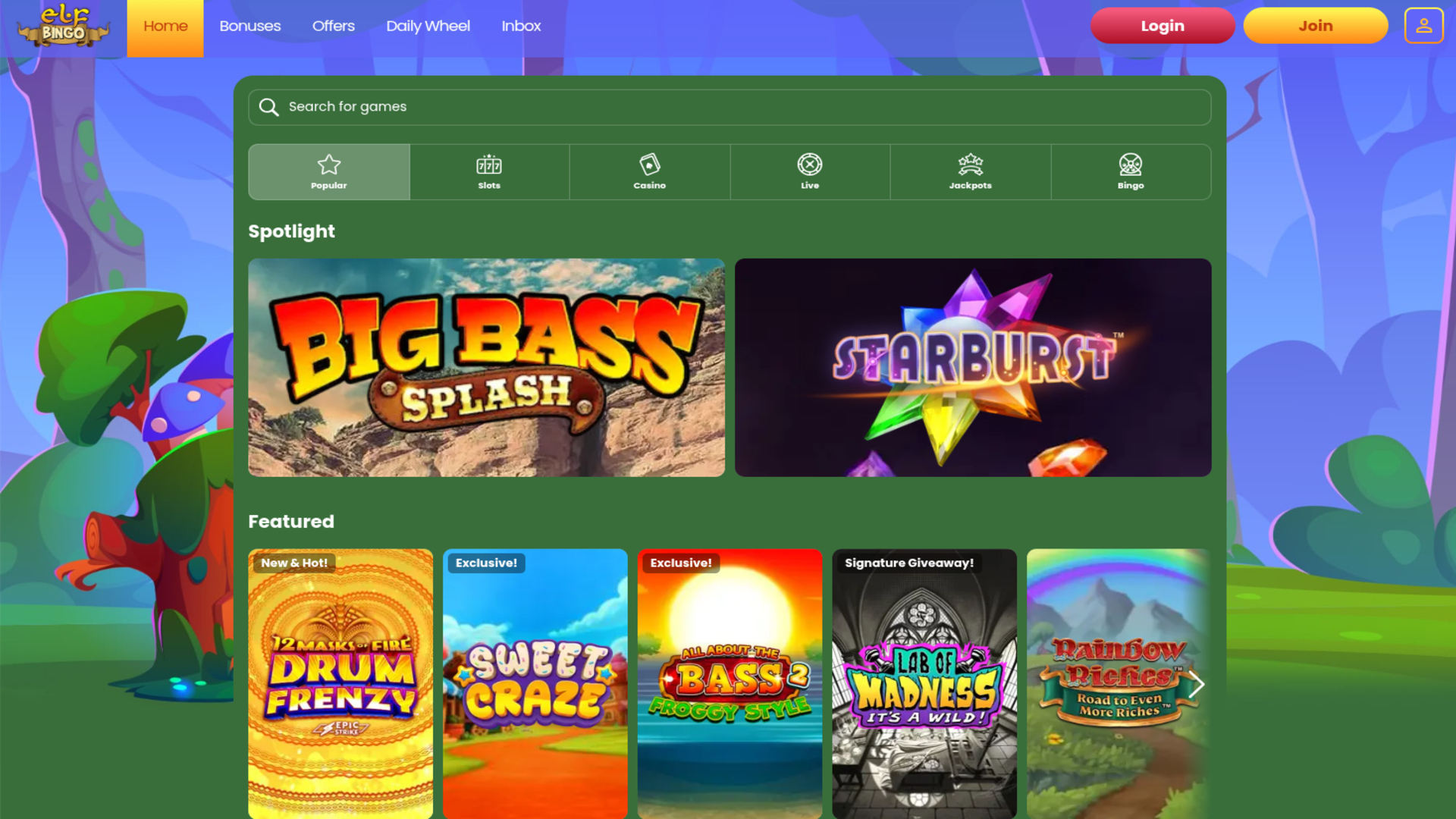 Jeux de casino Elf Bingo sur ordinateur