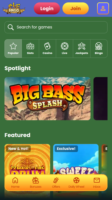 Jeux de casino Elf Bingo sur mobile