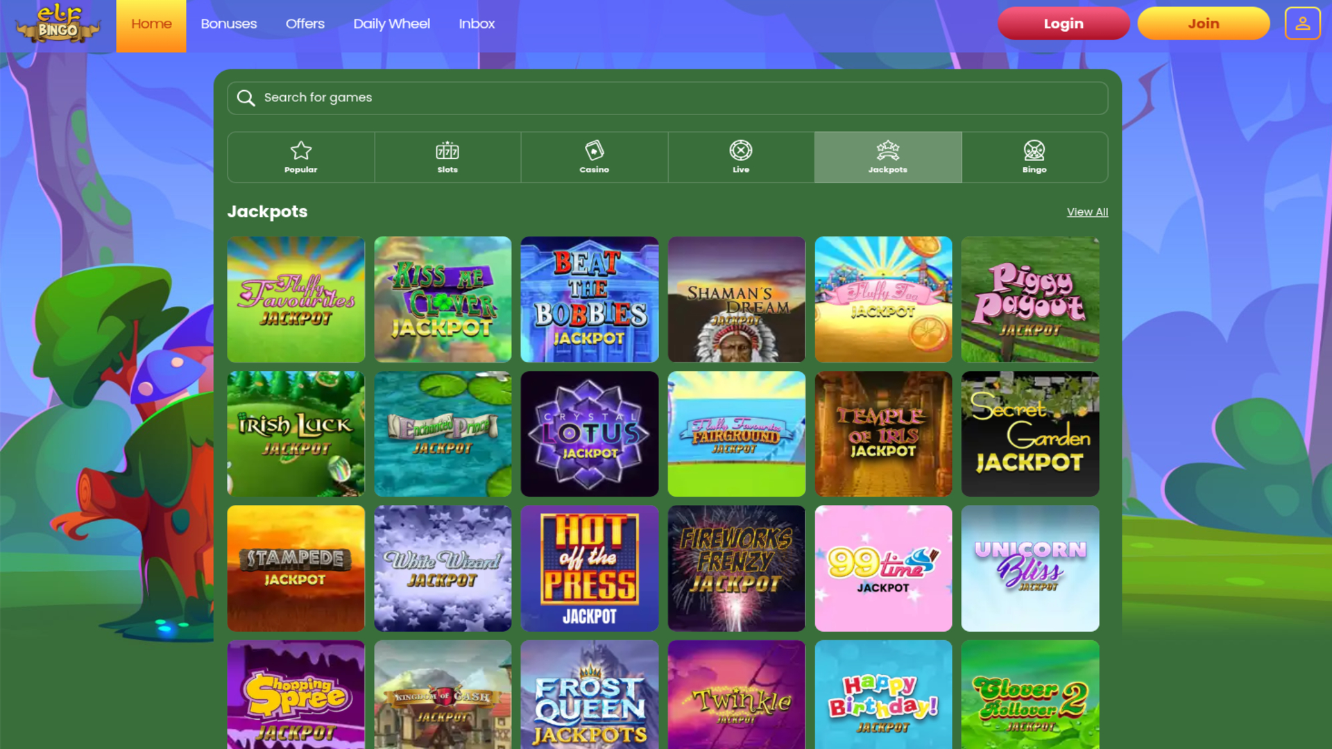 Jackpot du casino Elf Bingo sur ordinateur de bureau