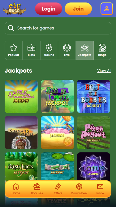 Jackpot Elf Bingo Casino version mobile