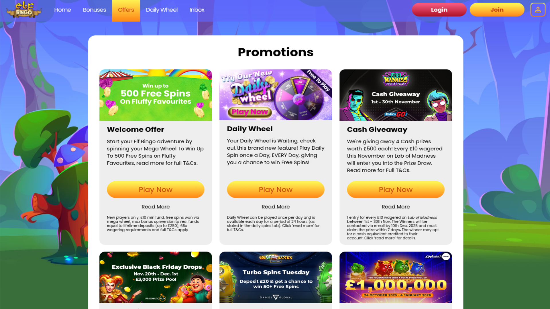 Promotions du casino Elf Bingo sur ordinateur