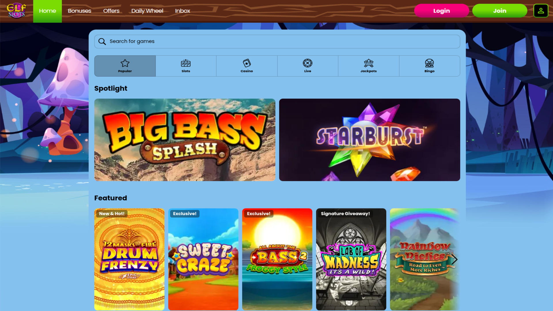 Jeux de casino Elf Slots sur ordinateur