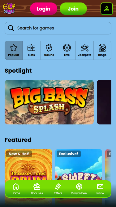 Jeux de casino Elf Slots sur mobile