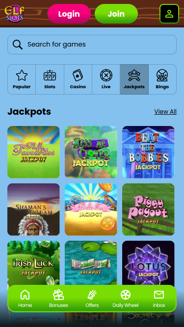 Jackpot du casino Elf Slots sur mobile