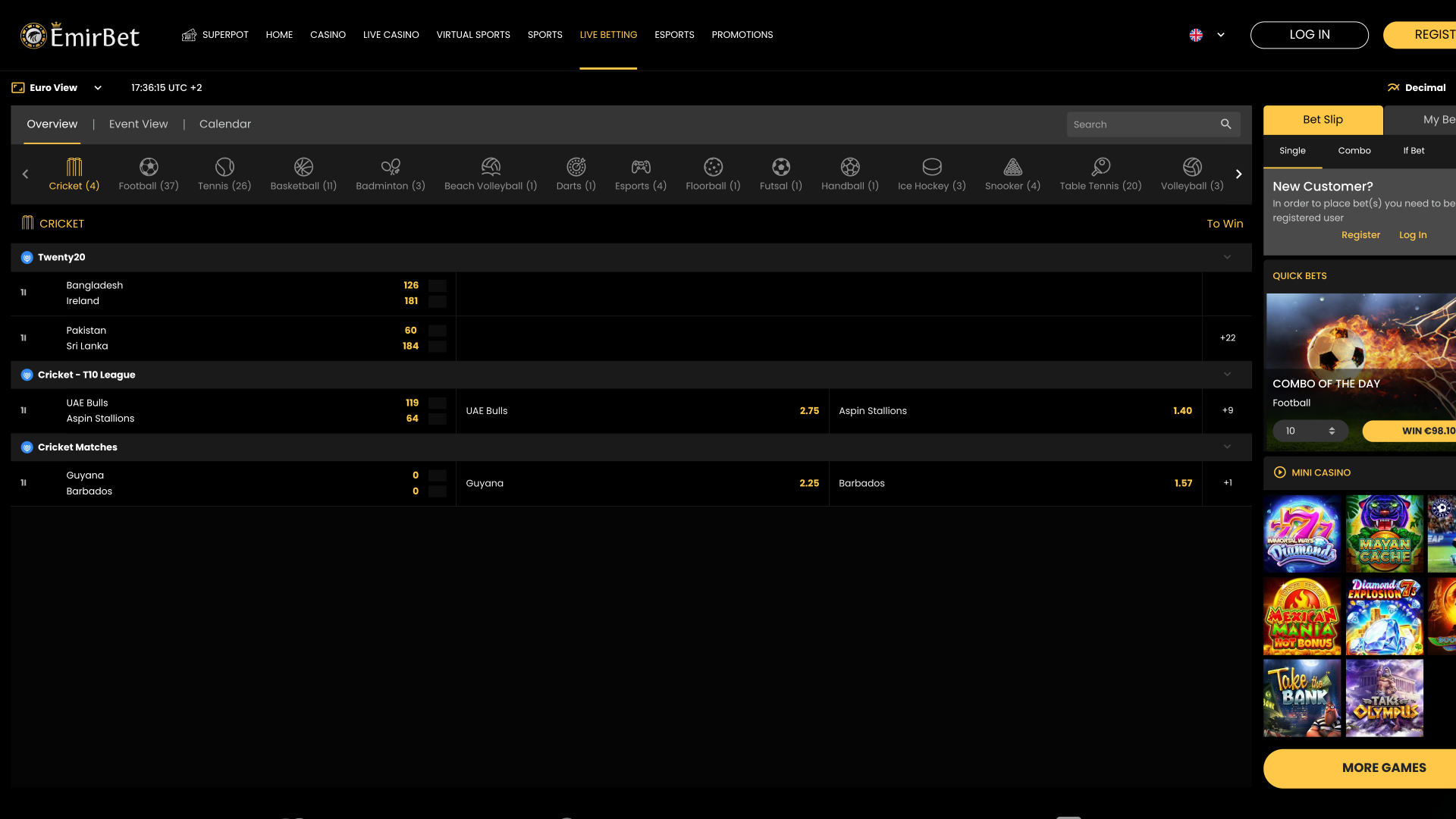 Sports d'EmirBet Desktop