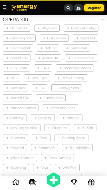 Разработчики игр с изображениями для мобильной версии Energy Casino