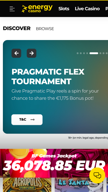 Homepage di Energy Casino Mobile