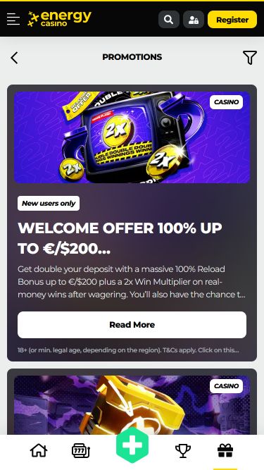 Рекламные изображения для мобильных устройств Energy Casino